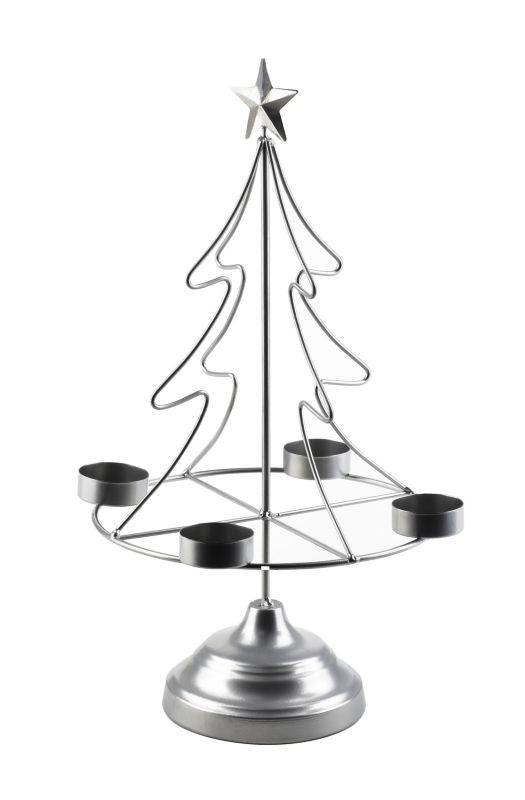 MONDEX SANTA metallysestage i juletrædesign 23,5 x 38 x 11 cm sølv, 1 stk.