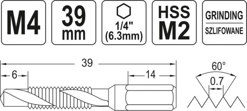 Bor- og gevindskæresæt til metal Yato M4 hex