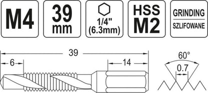 Bor- og gevindskæresæt til metal Yato M4 hex