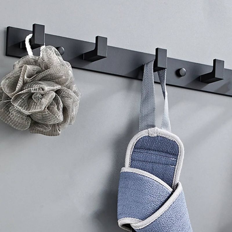 Springos badeværelsesbøjle til tøj 35,5 cm aluminiumsramme med håndklædekroge mat-sort 1 stk.