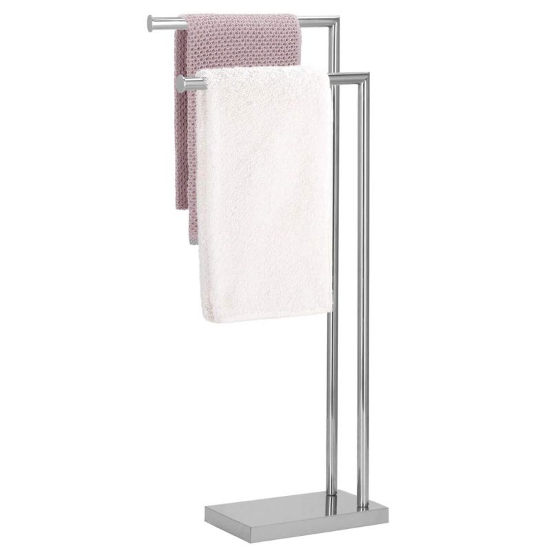 Springos gulvstående håndklædeholder med 2 arme, 80 cm, sølv, 1 stk.