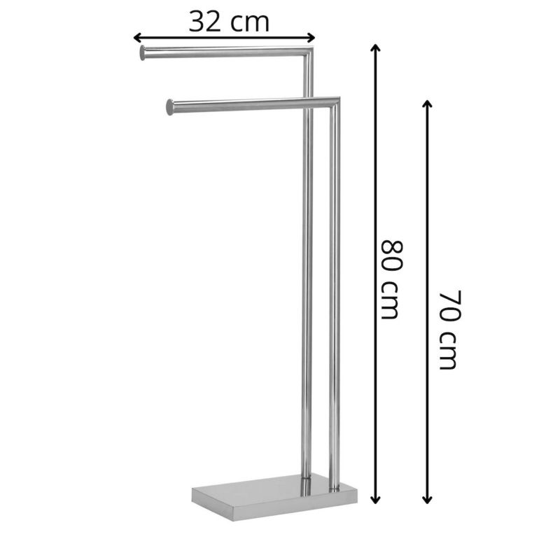 Springos gulvstående håndklædeholder med 2 arme, 80 cm, sølv, 1 stk.
