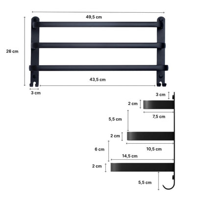 Væghængt Håndklædeholder Aluminium Mat Sort 3 Arme 26 cm