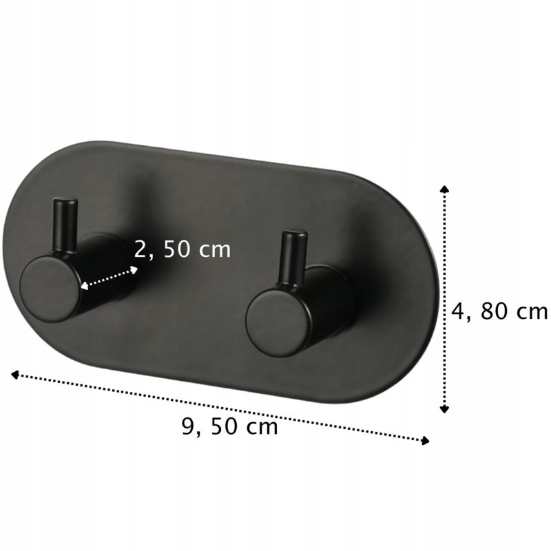 Dobbelt Håndklædekrog Selvklæbende Sort Stål 9,5x4,8x2,5 cm