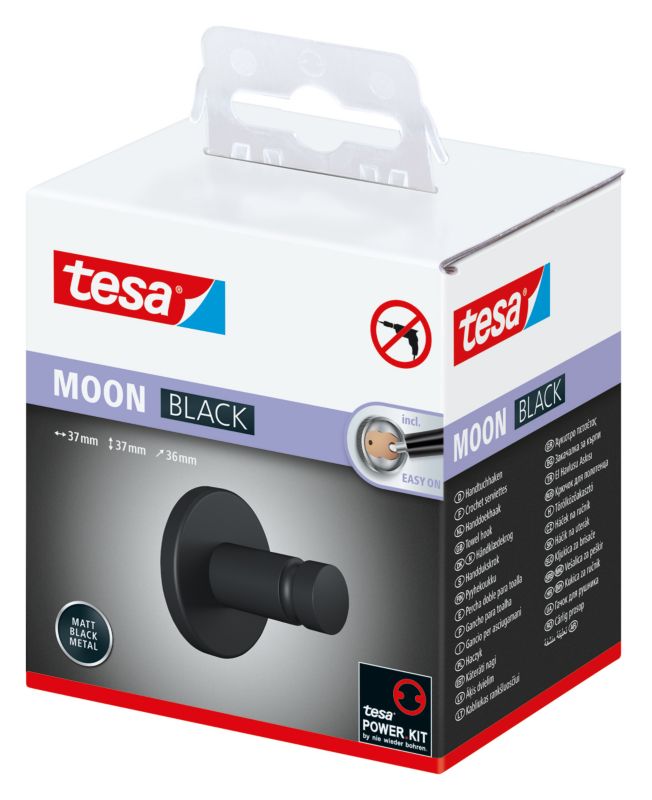 Tesa Moon håndklædeholder i mat sort uden boring