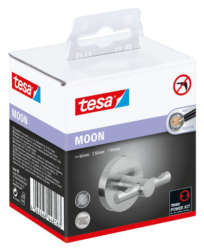 Tesa Moon badekåbehænger i sølv rustfrit stål med vandtæt Tesa® Power.Kit krog