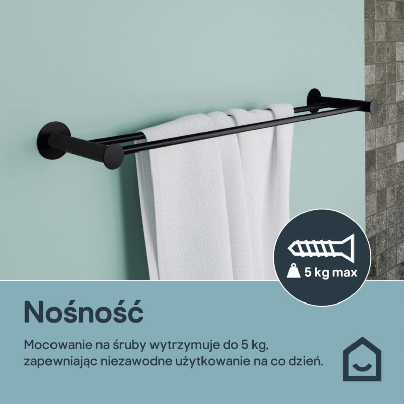 Dobbelt Håndklædeholder 60 cm Sort Rustfrit Stål