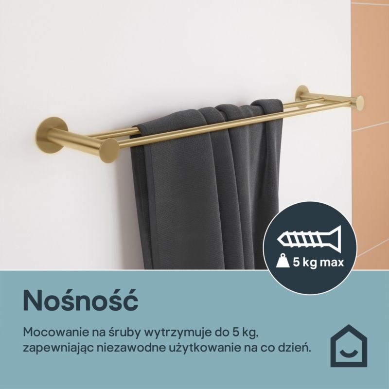 Dobbelt Håndklædeholder 60 cm Børstet Messing Rustfrit Stål