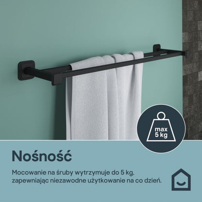 Dobbelt Håndklædeholder Teesta 65 cm Sort Rustfrit Stål