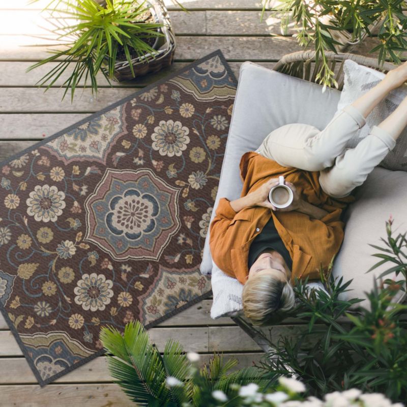 Vinyl udendørs løber Vintage blomstermønster 120x180 cm Brun | 4069491877719