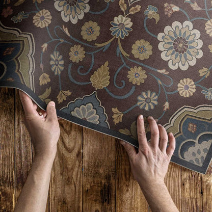 Vinyl udendørs løber Vintage blomstermønster 120x180 cm Brun | 4069491877719