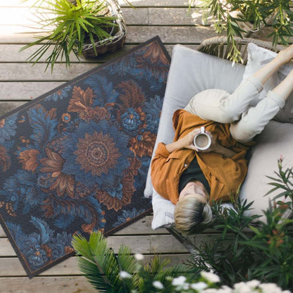 Udendørs Vinyltæppe Vintage Blomstermotiv 60x90 cm Blå | 4069491852013