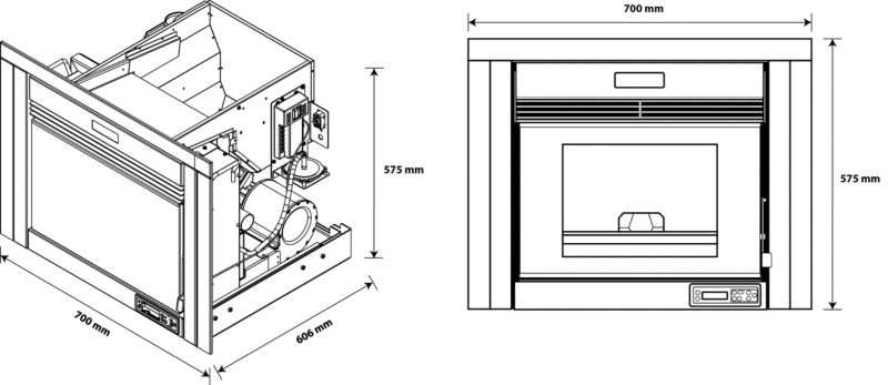 Pillepejseindsats Idelya 9 kW 70x61x58 cm