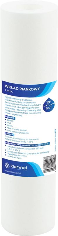 Polipropylenfilter Klarwod til 10 PS filter 1 mikron