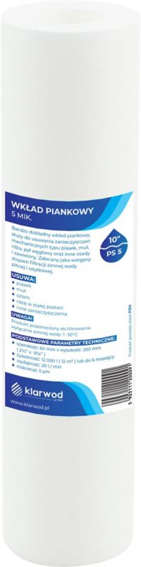 Klarwod polypropylenfilterindsats til 10" PS-filter, 5 mikron