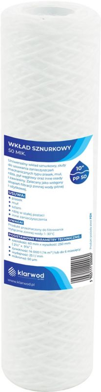 Klarwod snørefilterindsats til 10" PP-filter, 50 mikron