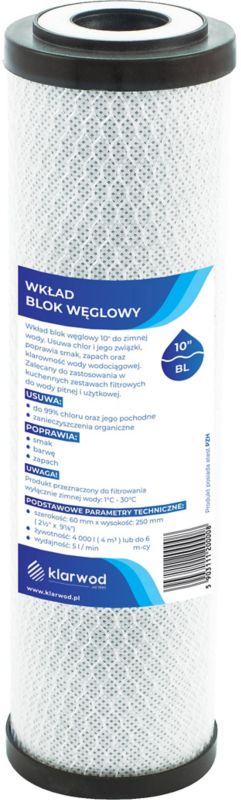 Klarwod aktivt kulfilterindsats til 10" filter