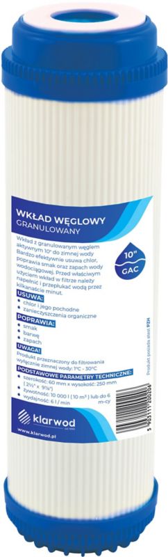 Klarwod aktivt kulfilterpatron til 10" GAC-filter
