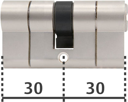 Cylinderlås 30x30 mm Satinnikkel 60 mm 5 Nøgler | 5052847113226