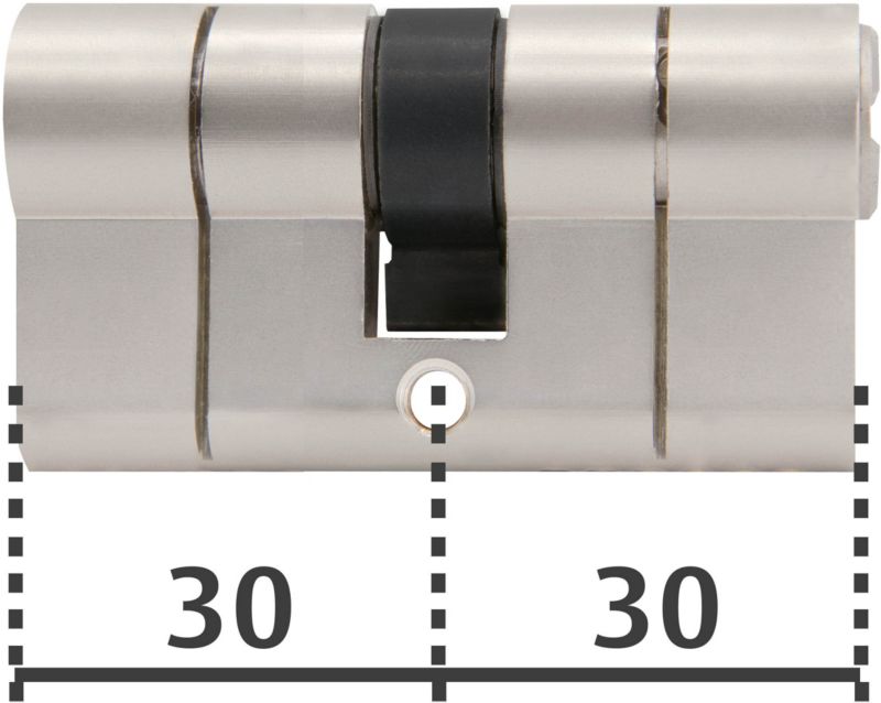 Cylinderlås 30x30 mm Satinnikkel 60 mm 5 Nøgler | 5052847113226