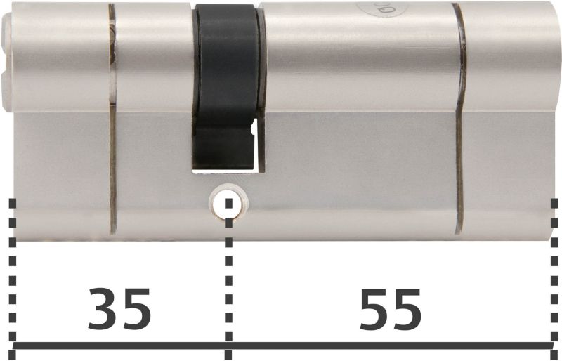 Cylinderlås 35 x 55 mm Satinnikkel 90 mm