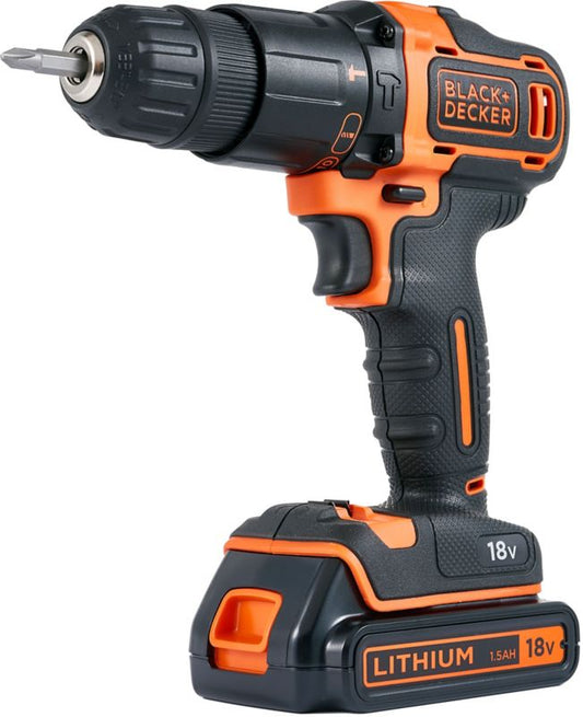 Black & Decker 18 V slagboremaskine med 2 x 1,5 Ah batterier og taske