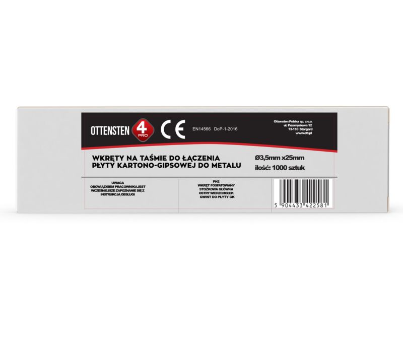 4Pro båndskruer til metal/gipsplader 3,5 x 25 mm, 1000 stk.