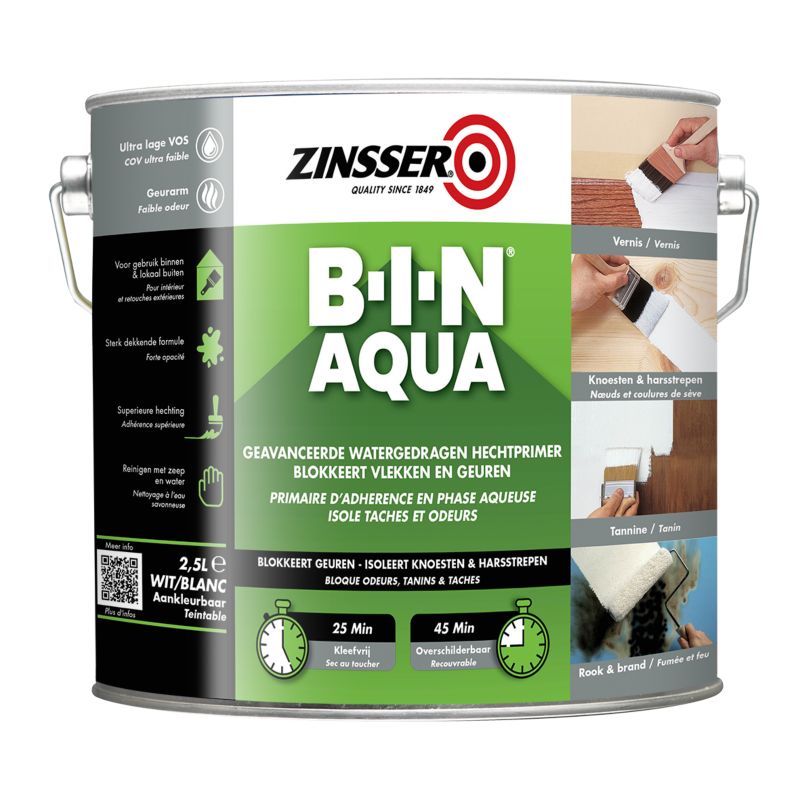Vandbaseret Spærregrunder B-I-N AQUA 2,5 Liter Hvid Mat