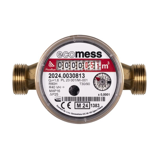Vandmåler til varmt vand Ecomess Picoflux 1/2" 2,5 m3/t