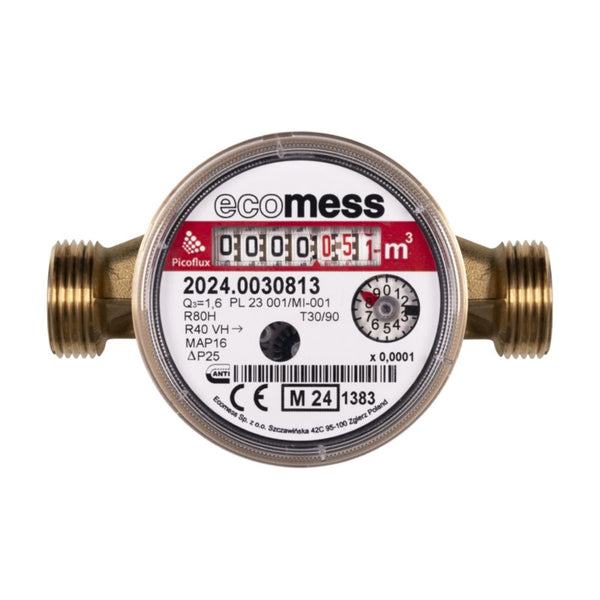 Vandmåler til varmt vand Ecomess Picoflux 1/2" 2,5 m3/t