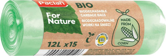 Biologisk nedbrydelige affaldsposer Paclan 12 l, 15 stk.
