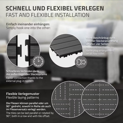 WPC Terrassefliser 30x30 cm Antracit 1 m²