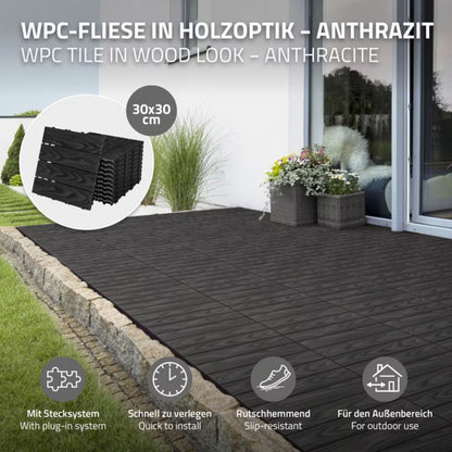 WPC Terrassefliser 30x30 cm Antracit 3 m²