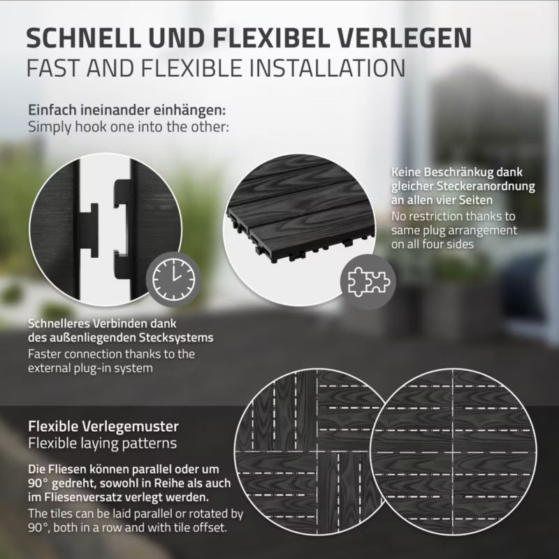 WPC Terrassefliser 30x30 cm Antracit 3 m²