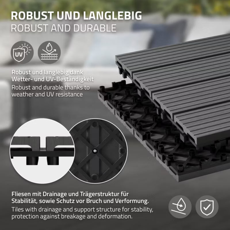 WPC Terrassefliser 30x30 cm Antracit 1 m²