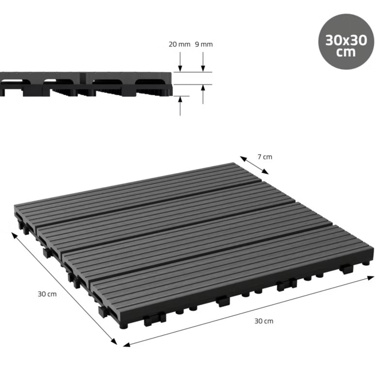 WPC Terrassefliser 30x30 cm Antracit 1 m²