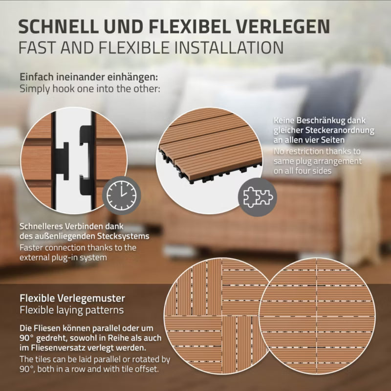 WPC Terrassefliser 30x30 cm Lysebrun 1 m²