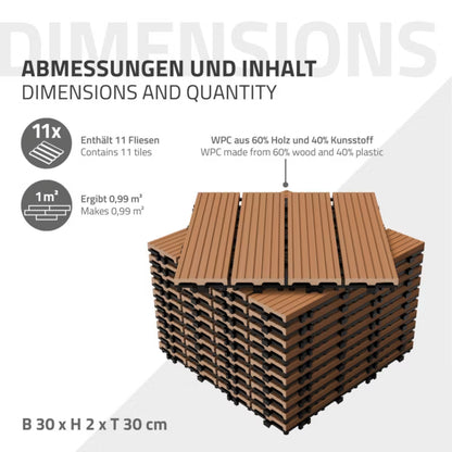 WPC Terrassefliser 30x30 cm Lysebrun 1 m²