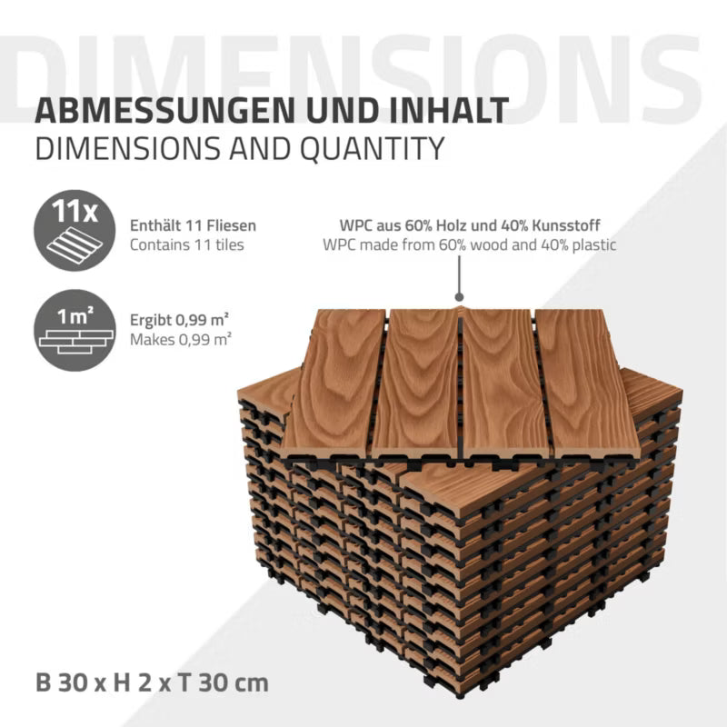 WPC Terrassefliser 30x30 cm Lysebrun 33 Stk 3 m²