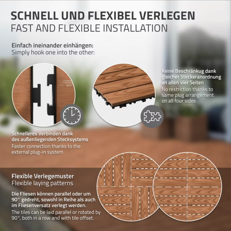 WPC Terrassefliser 30x30 cm Lysebrun 33 Stk 3 m²