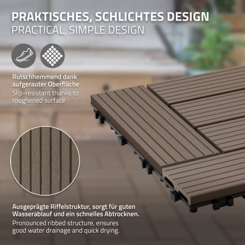 WPC Terrassefliser 30x30 cm Mørkebrun 4 m²