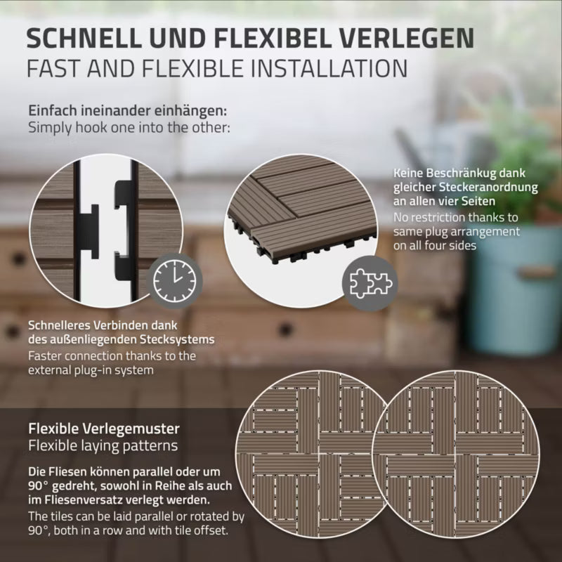 WPC Terrassefliser 30x30 cm Mørkebrun 4 m²