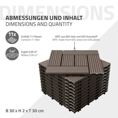 WPC Terrassefliser 30x30 cm Mørkebrun 4 m²