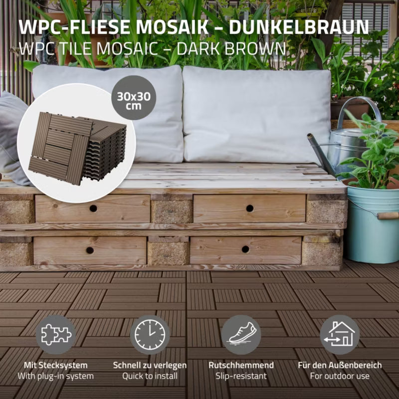 WPC Terrassefliser 30x30 cm Mørkebrun 4 m²