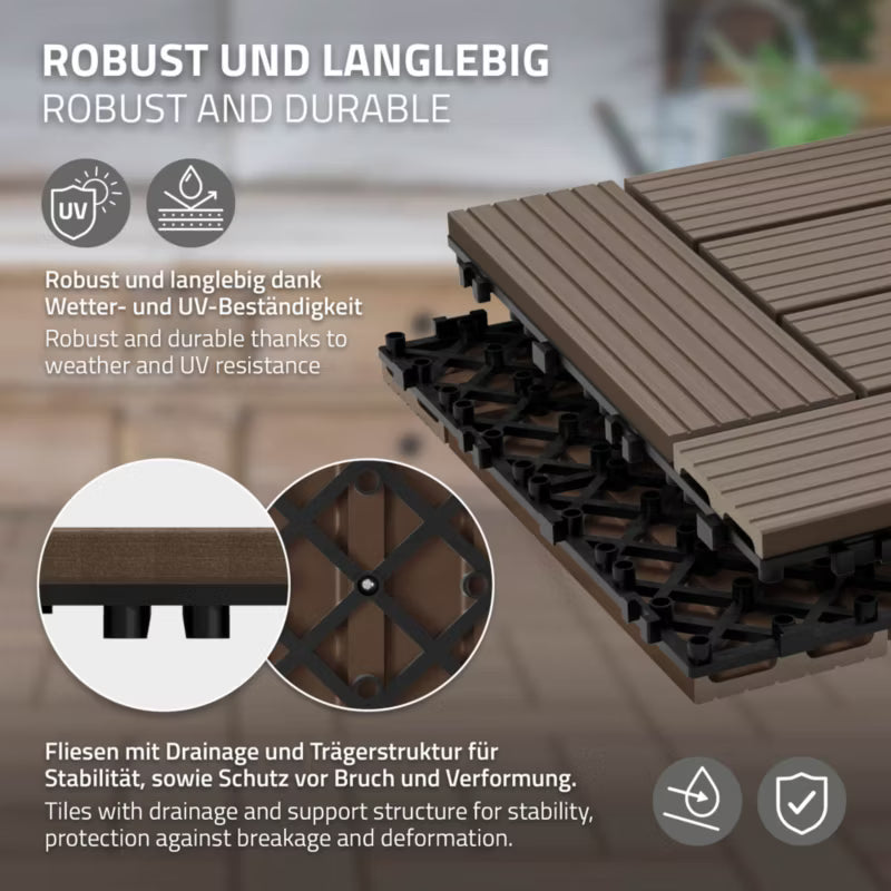 WPC Terrassefliser 30x30 cm Mørkebrun 4 m²