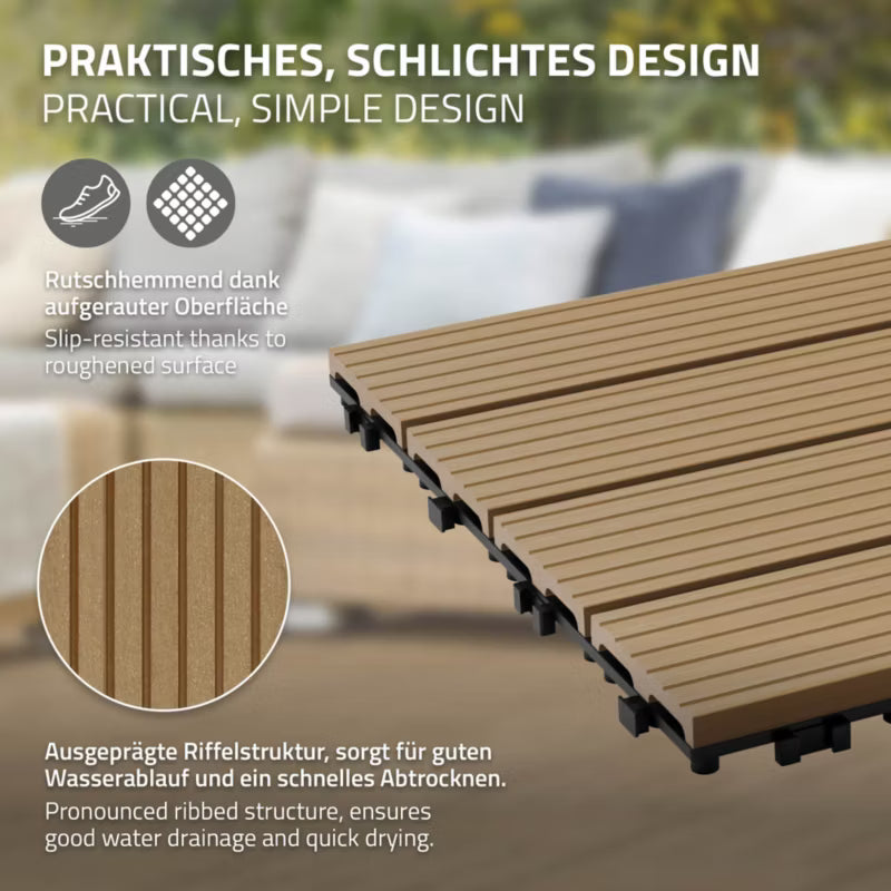 WPC Terrassefliser 30x30 cm Teak Trælook 33 Stk