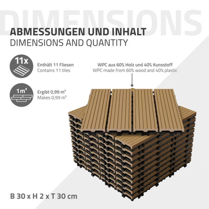 WPC Terrassefliser 30x30 cm Teak Trælook 33 Stk