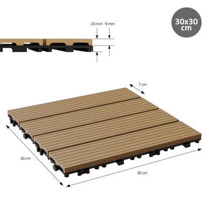 WPC Terrassefliser 30x30 cm Teak Trælook 33 Stk