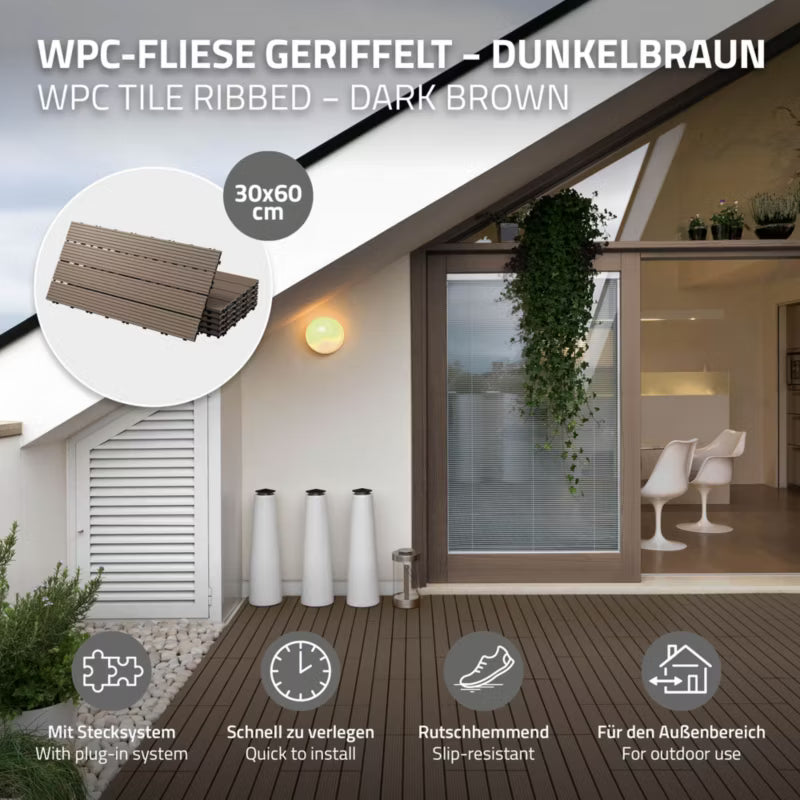 WPC Terrassefliser 60x30 cm Mørkebrun 5 m²