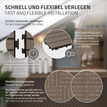 WPC Terrassefliser 60x30 cm Mørkebrun 5 m²